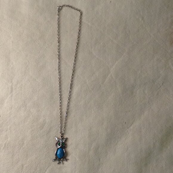 VTG Turquoise Owl Embellished necklace; hippie vibes, Boho, 1960's Cool, Groovy - Picture 1 of 3